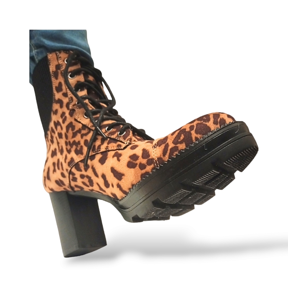Brash Timber Leopard Print Combat Boots